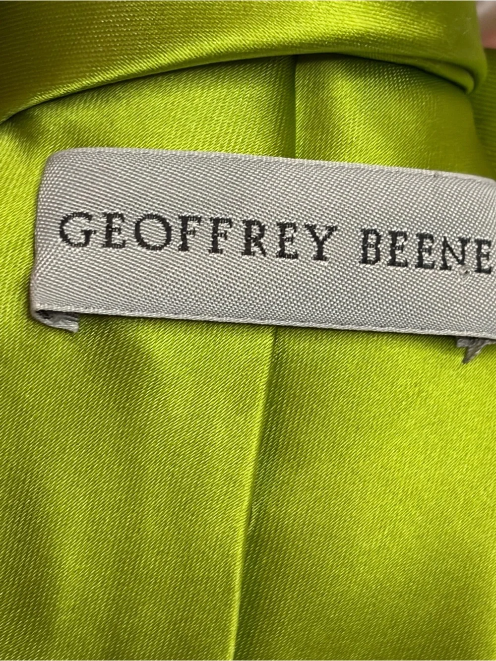 Geoffrey Beene Lime Green Satin Tie with Blue Jewel Flower Accent